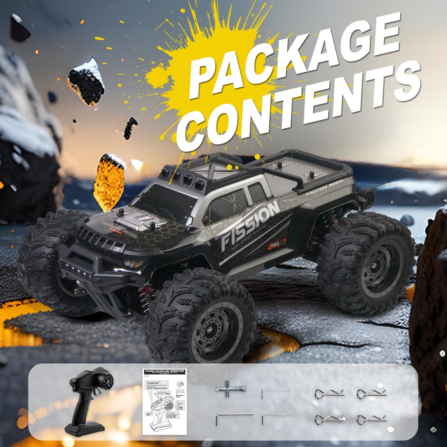 A ALPHA brushless RC monster truck, 1/12 4WD, metal drivetrain, high-speed off-road.