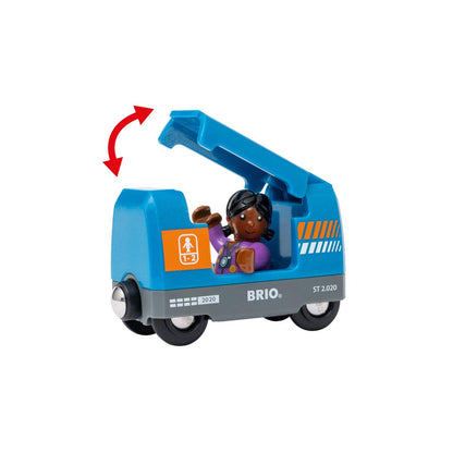 BRIO Smart Tech Sound travel train set, interactive sounds, compatible wooden railway system.