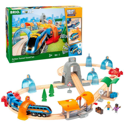 BRIO Smart Tech Sound travel train set, interactive sounds, compatible wooden railway system.