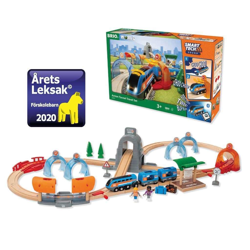 BRIO Smart Tech Sound travel train set, interactive sounds, compatible wooden railway system.