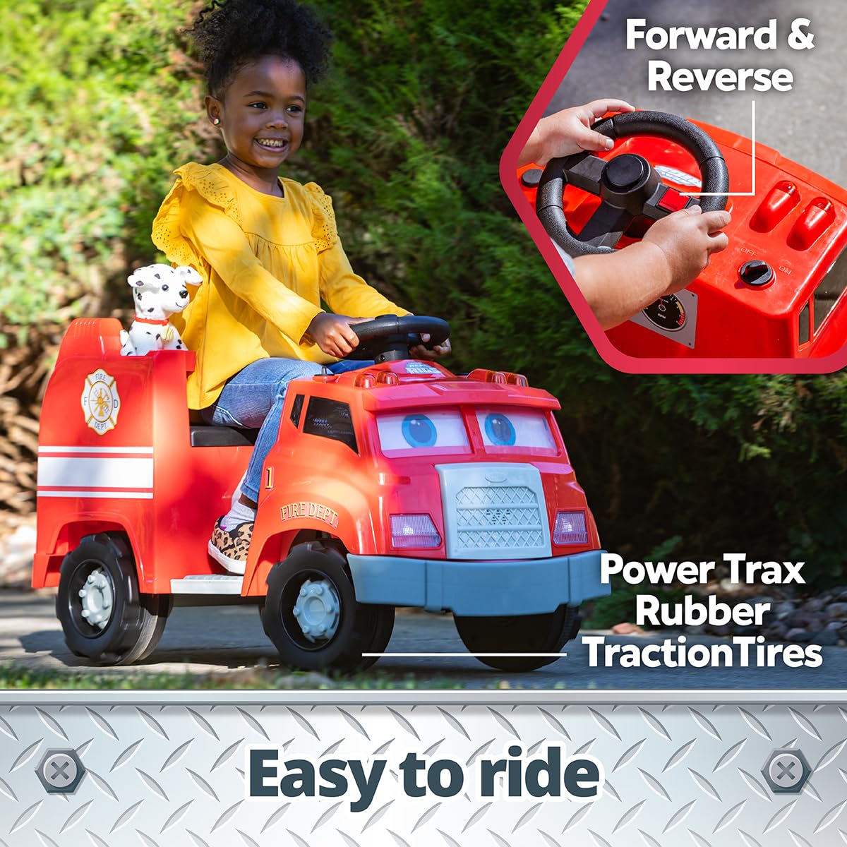Kid Trax Real Rigs fire truck ride-on toy, 6V battery, sounds, ages 1.5–4.