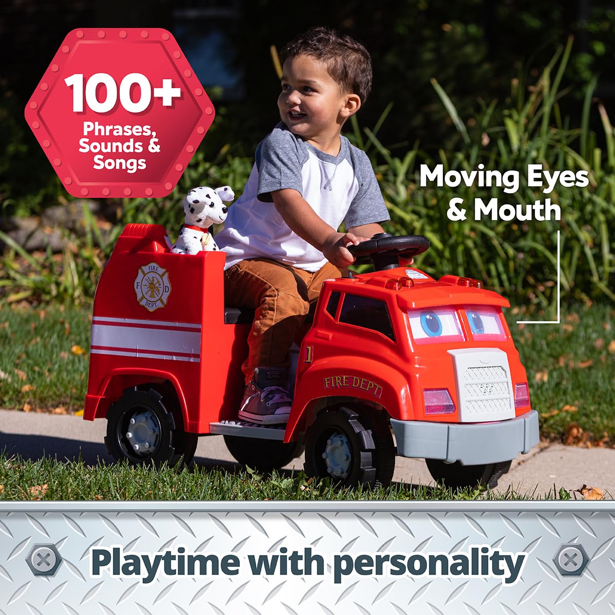 Kid Trax Real Rigs fire truck ride-on toy, 6V battery, sounds, ages 1.5–4.