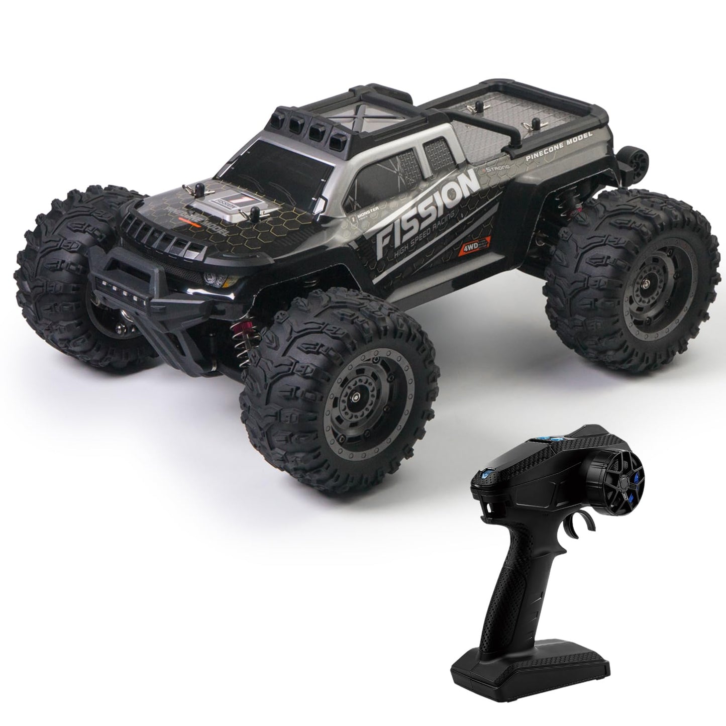 A ALPHA brushless RC monster truck, 1/12 4WD, metal drivetrain, high-speed off-road.