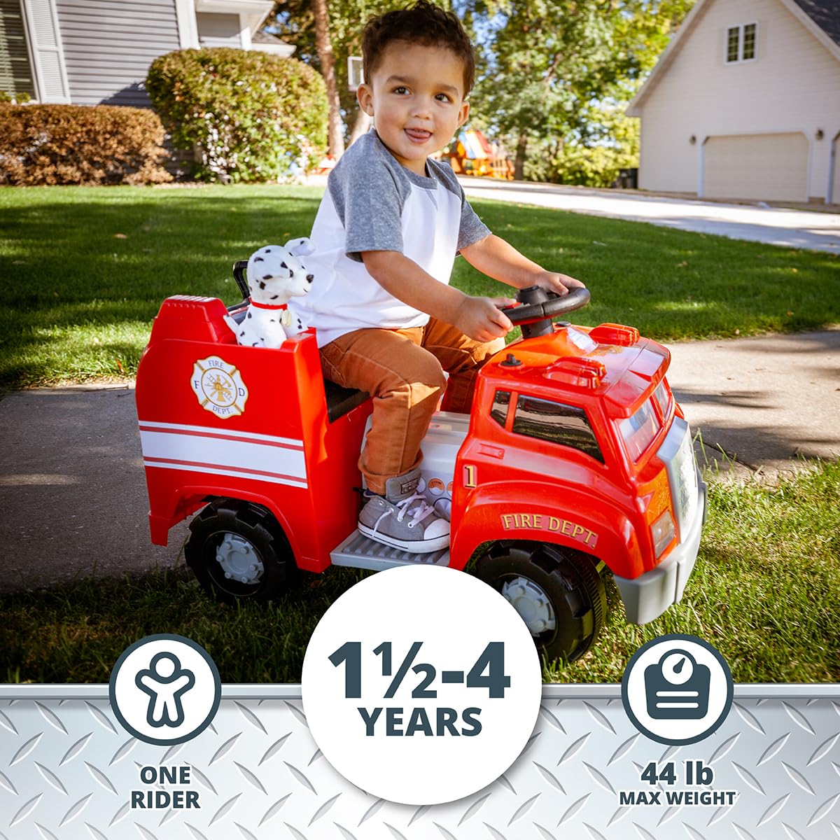 Kid Trax Real Rigs fire truck ride-on toy, 6V battery, sounds, ages 1.5–4.