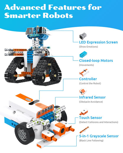 WhalesBot E7 Pro coding robot kit, Scratch programming, sensors, STEM education system.