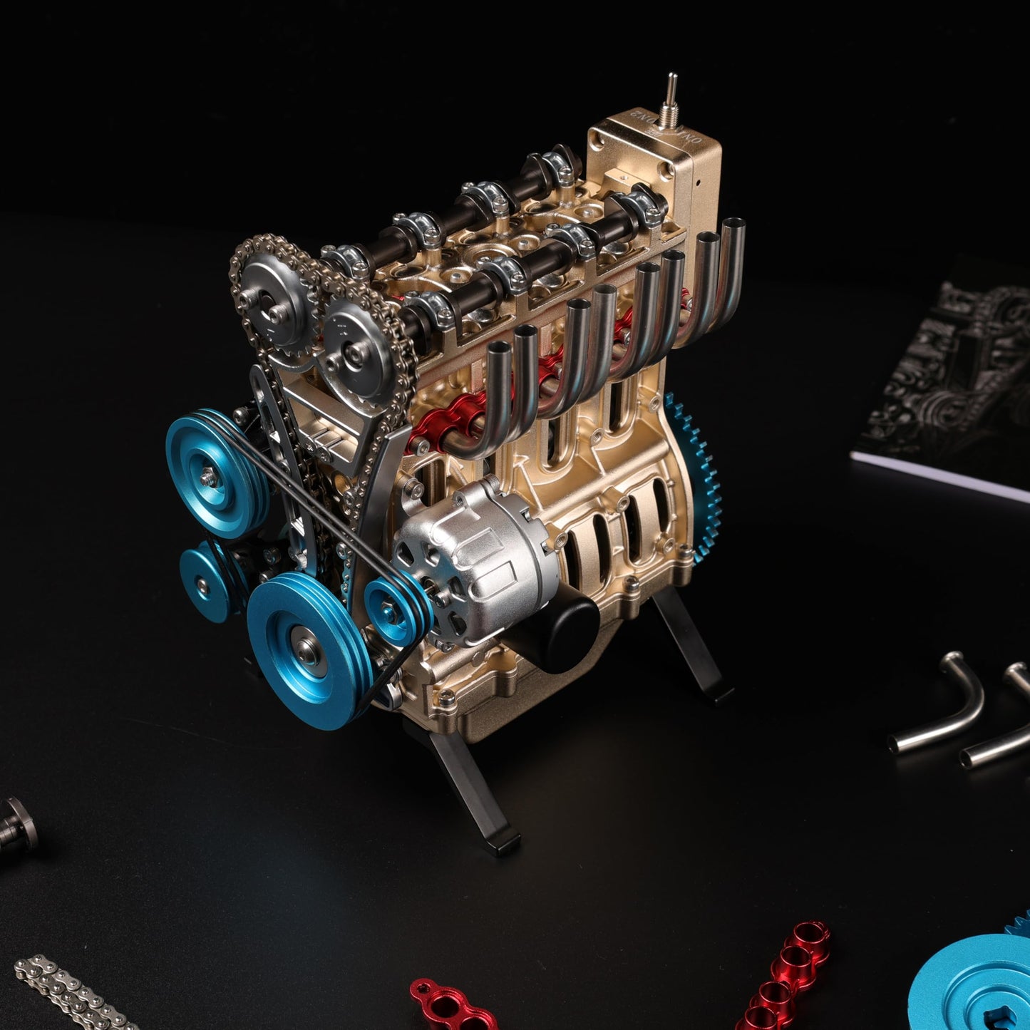 TECHING V4 full metal engine model kit, 350+ parts, DIY assembly engine display model.