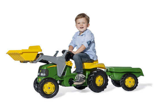 rolly toys John Deere Pedal Tractor with Working Front Loader and Detachable Trailer, Youth Ages 3+
