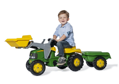 rolly toys John Deere Pedal Tractor with Working Front Loader and Detachable Trailer, Youth Ages 3+