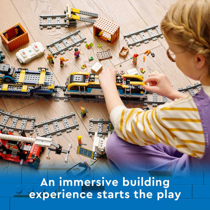 LEGO City Freight Train 60336, remote control train set with wagons, track pieces, EV cars.