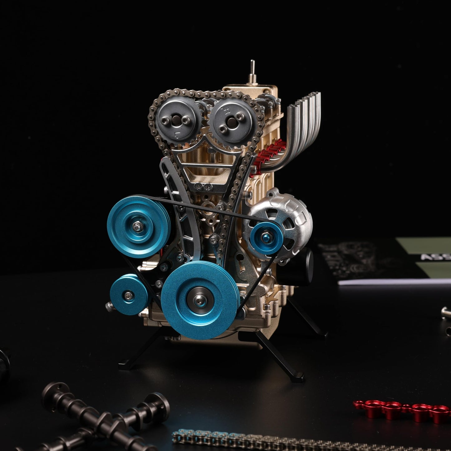 TECHING V4 full metal engine model kit, 350+ parts, DIY assembly engine display model.