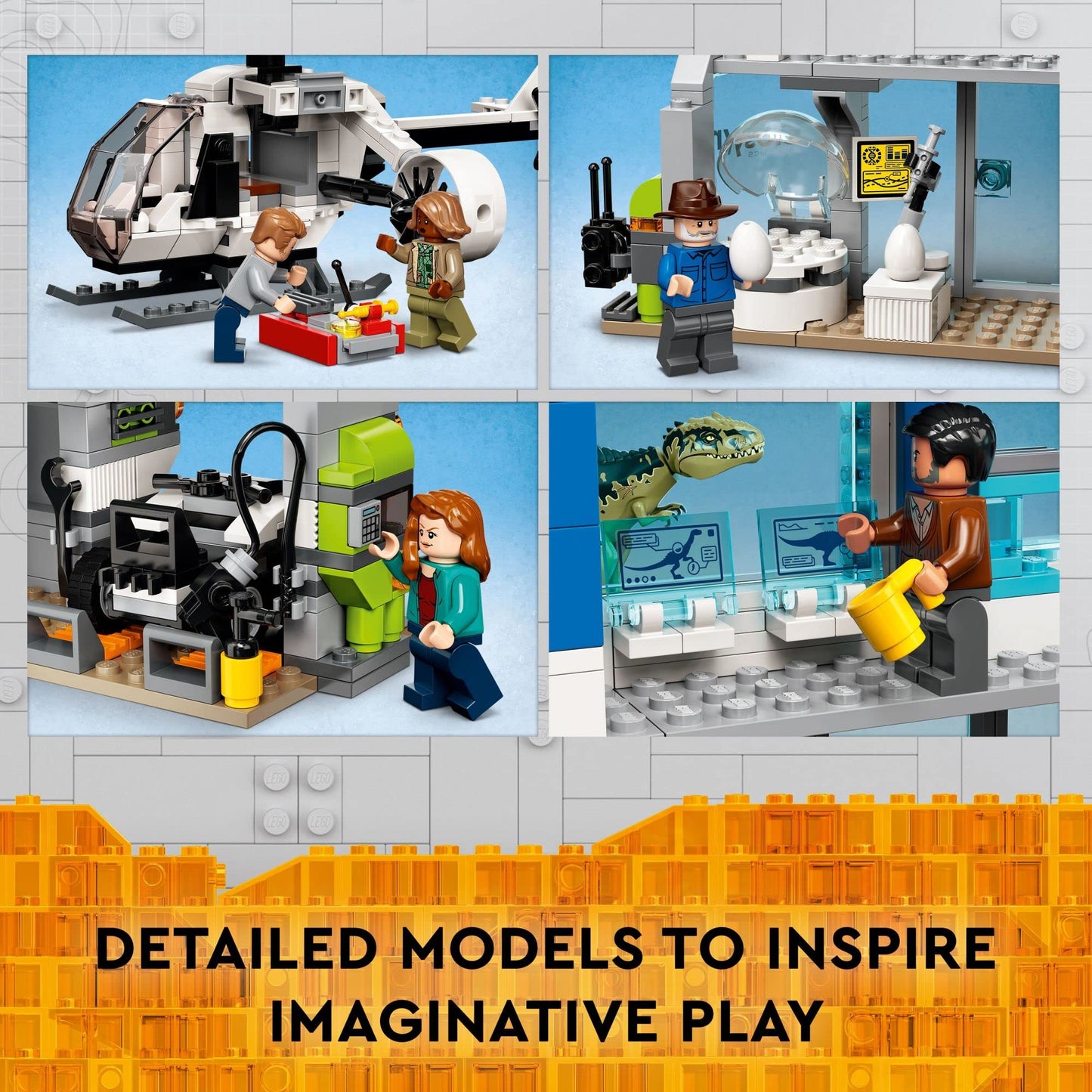 LEGO Jurassic World 76949 dinosaur attack set, Giganotosaurus & Therizinosaurus, vehicles + garage.