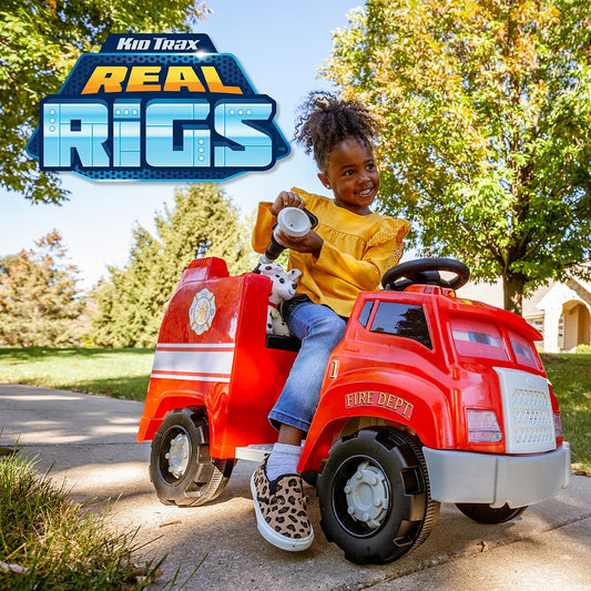Kid Trax Real Rigs fire truck ride-on toy, 6V battery, sounds, ages 1.5–4.