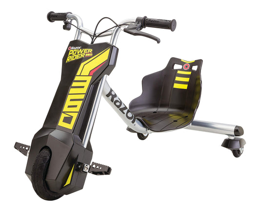 Razor Power Rider 360 9 MPH Drifting Trike Ride-On Electric Powered Tricycle, Black, Yellow
